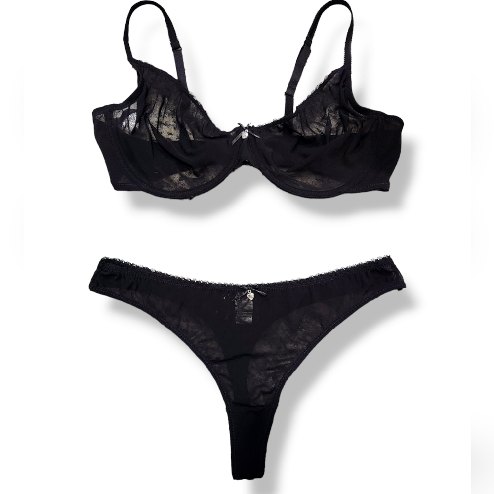 Sexy Black 2pc Bra & Thong Panty Set by Varsbaby